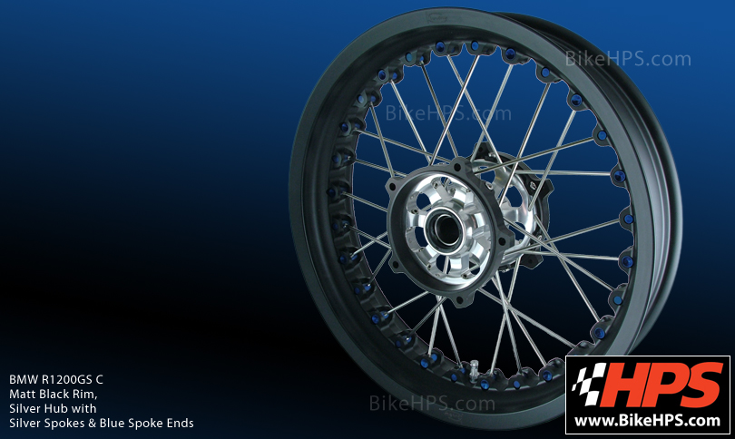 BMW R1200GS LC Kineo Spoked Wheels Matt Black, Blue and Silver