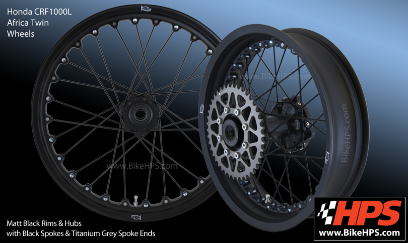 Kineo Tubeless Spoked Wheels for Honda CRF1000L Africa Twin Matt Black and Titanium Grey