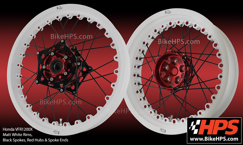 Kineo Tubeless Spoked Wheels for Honda VFR1200X Crosstourer Matt White and Red