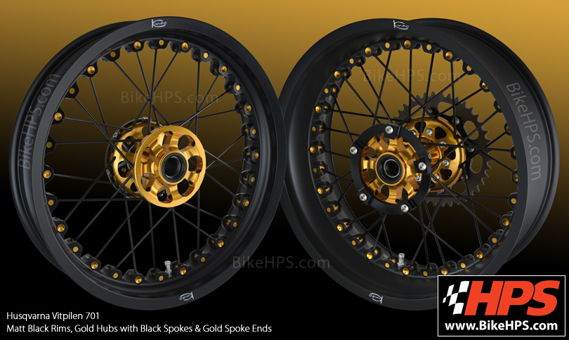 Kineo Tubeless Spoked Wheels for Husqvarna 701 Vitpilen Matt Black and Gold