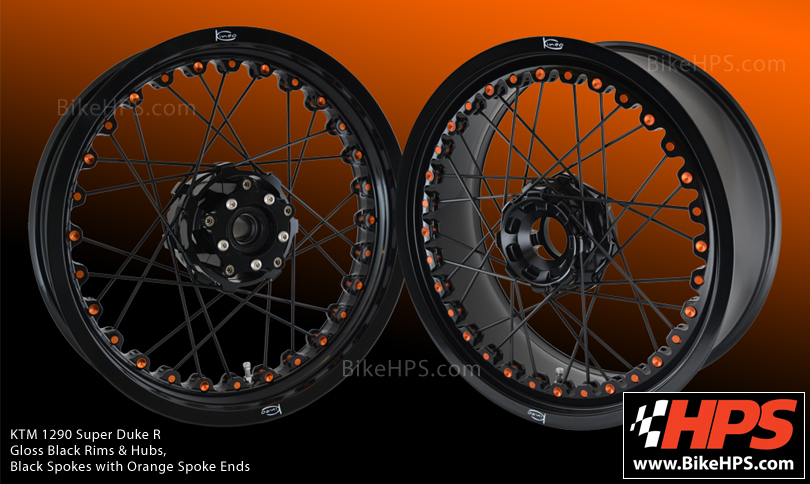 Kineo Wheels Gloss Black and Orange Rims for KTM 1290 Super Duke R