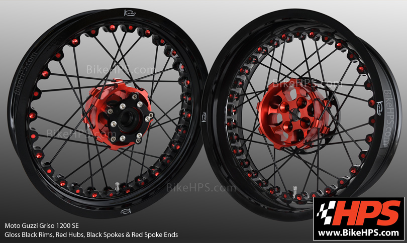 Kineo Spoked Wheels for Moto Guzzi Griso 1200SE Gloss Black and Red