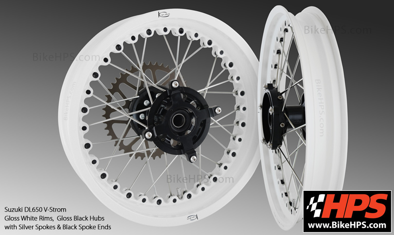 Suzuki DL650 V-Strom Kineo Spoked Wheels Gloss White and Black