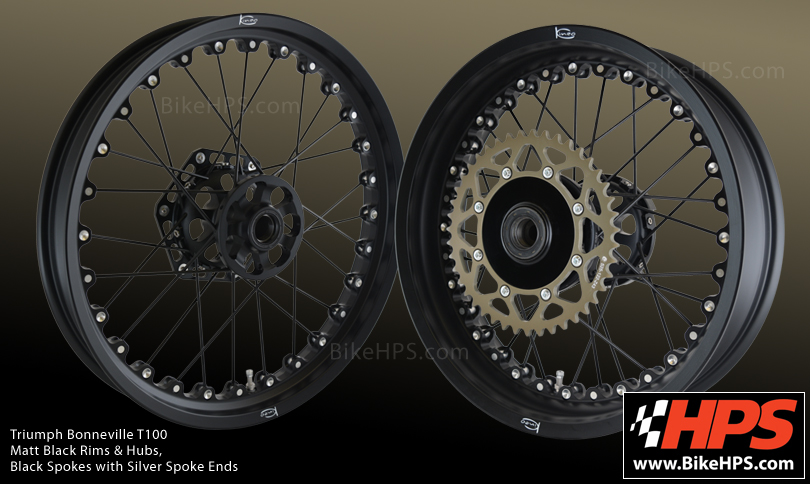 Triumph Bonneville T100 Kineo Spoked Wheels Matt Black and Silver