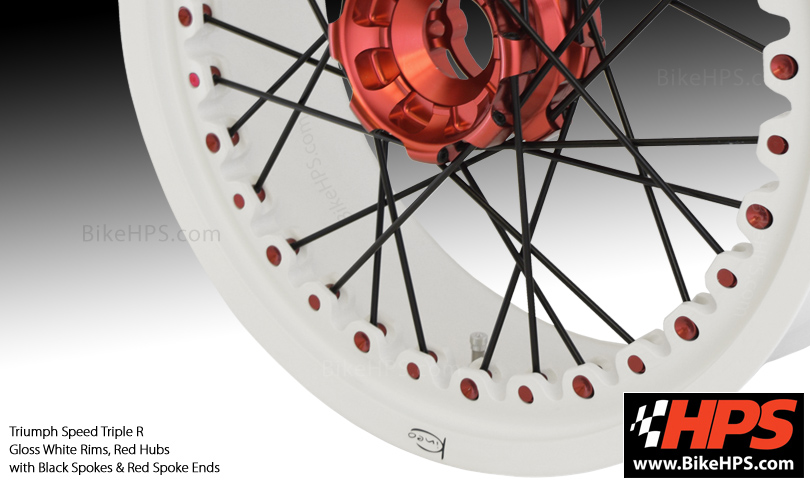 Triumph Speed Triple R Spoked Wheels from Kineo in White, Red and Black