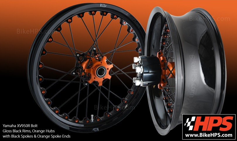 Yamaha XV950R Bolt Kineo Spoked Wheels Gloss Black and Orange